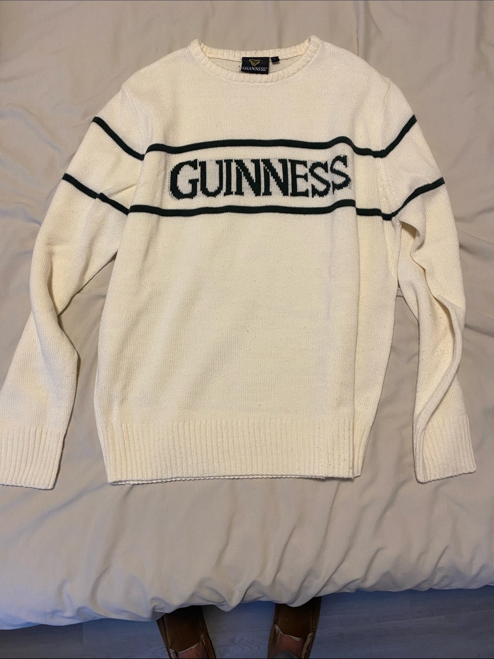 Guinness Cream Crewneck Sweater with Dark Green Trim